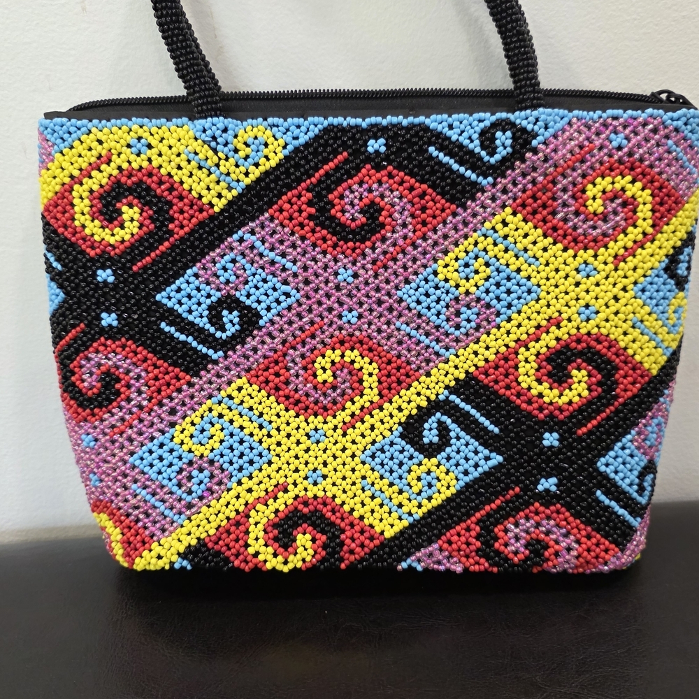 Batik Elegant Multicolor Ethnic Designs Beaded Tote For Women And Girls